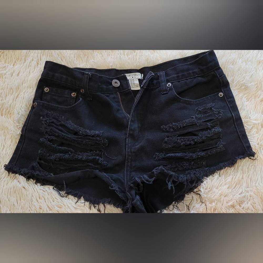 Forever 21 distressed black Jean shorts